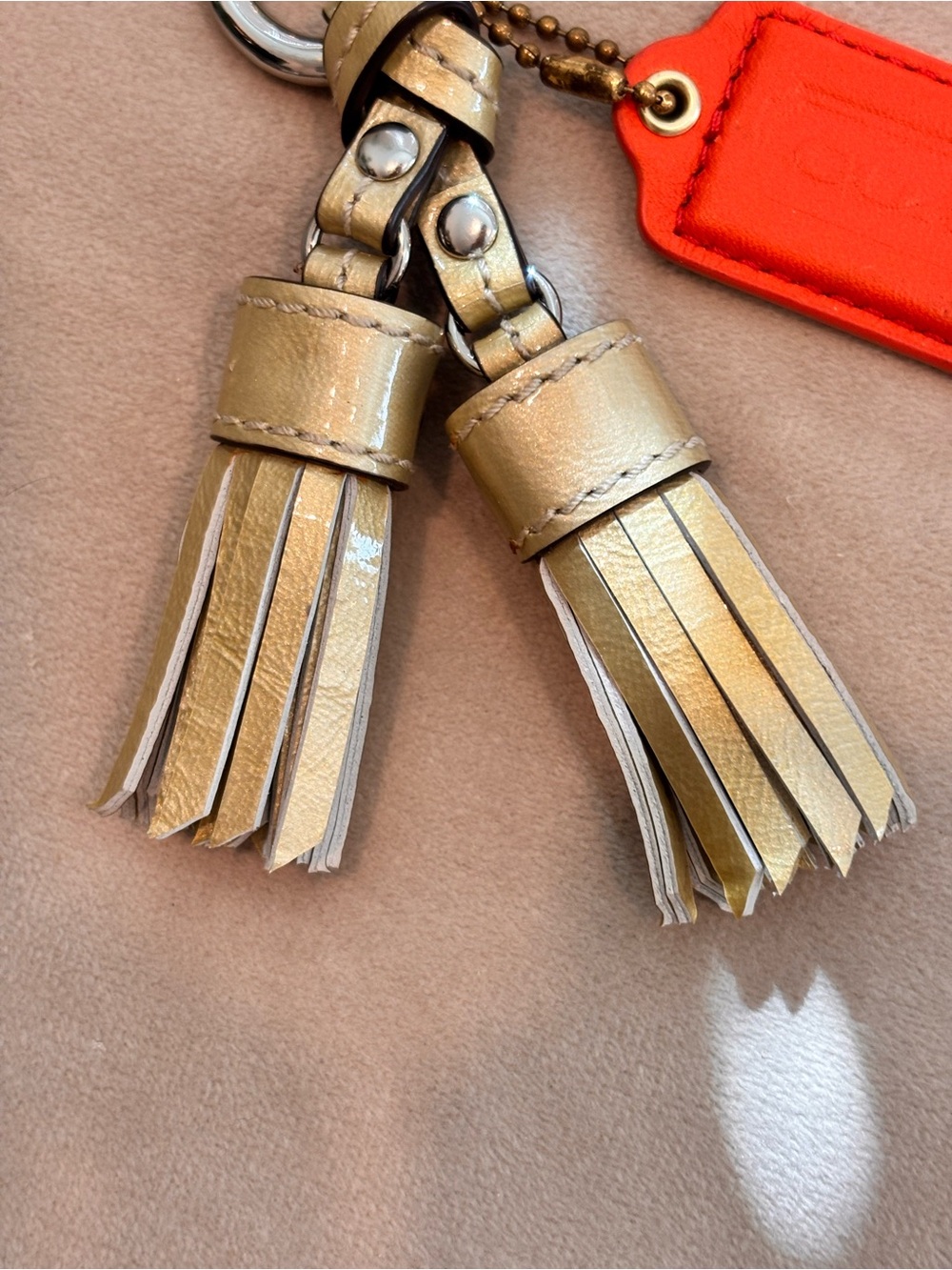 COACH Legacy Leather Tassels & Orange Hangtag Keychain Bag Charm - Picture 3 of 9